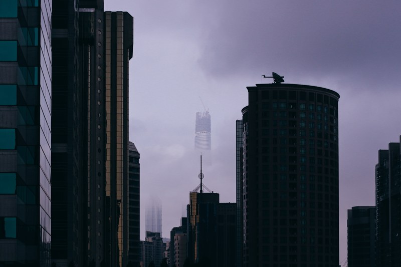 a panoramic view of a modern city showing skyscraper tower and other tall business structures, tall business skyscrappers 4k