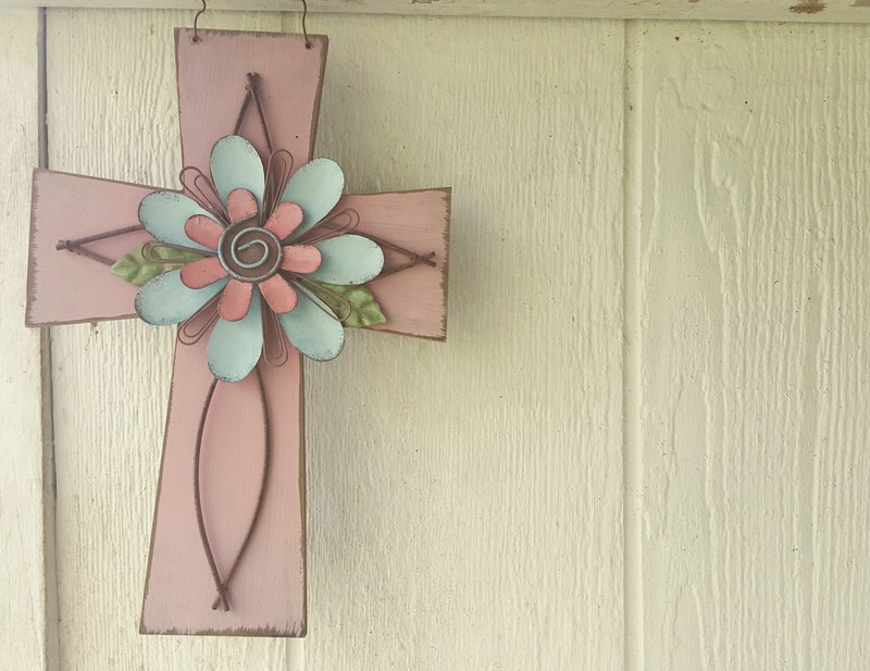 a pink cross with a flower on top, _pink cross with flowers 4k
