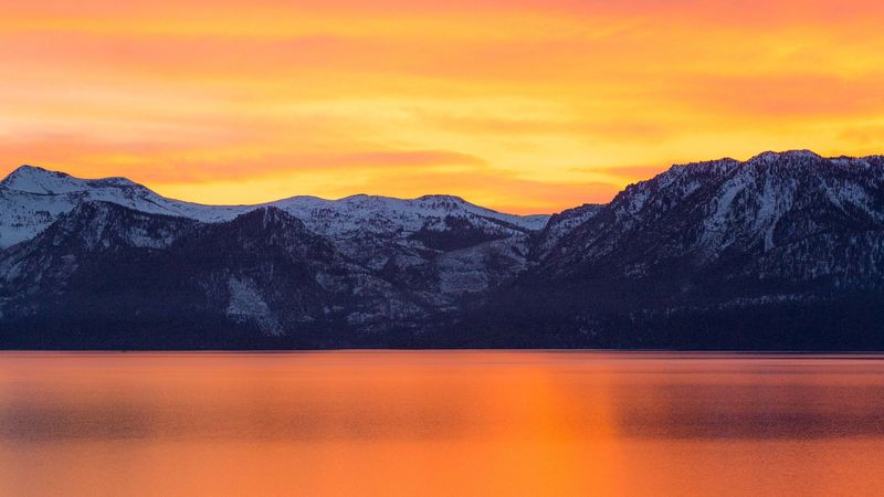 mountains, dawn, sea, horizon, 4k
