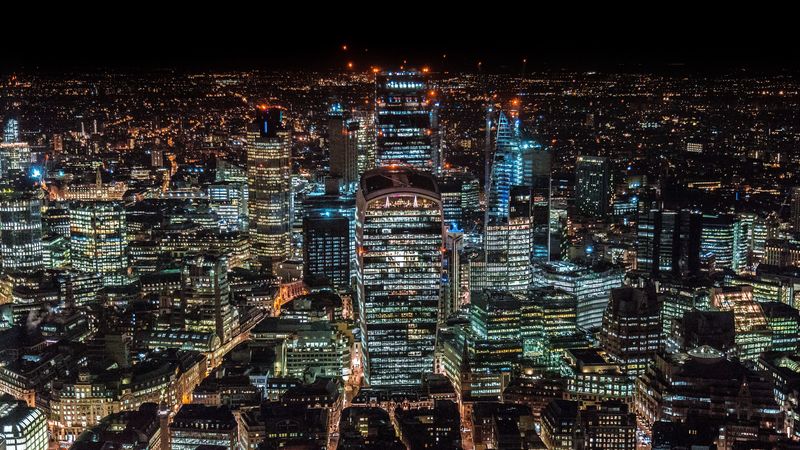 london, united kingdom, skyscrapers, top view, night city, 4k