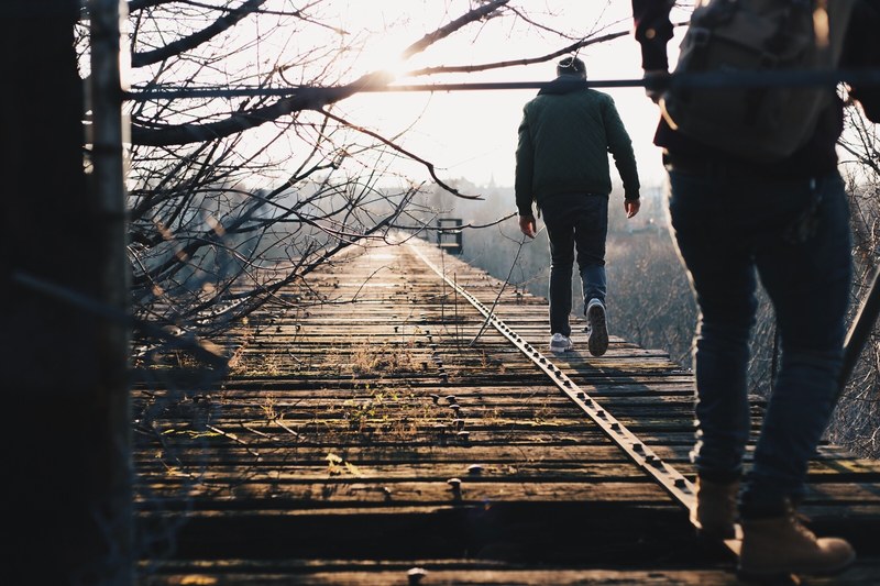 railroad sunset bridge and exploration 4k