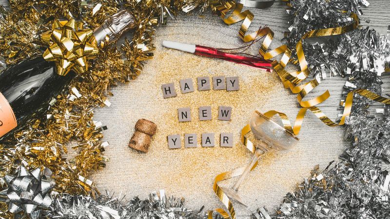 new year, sequins, letters, 4k
