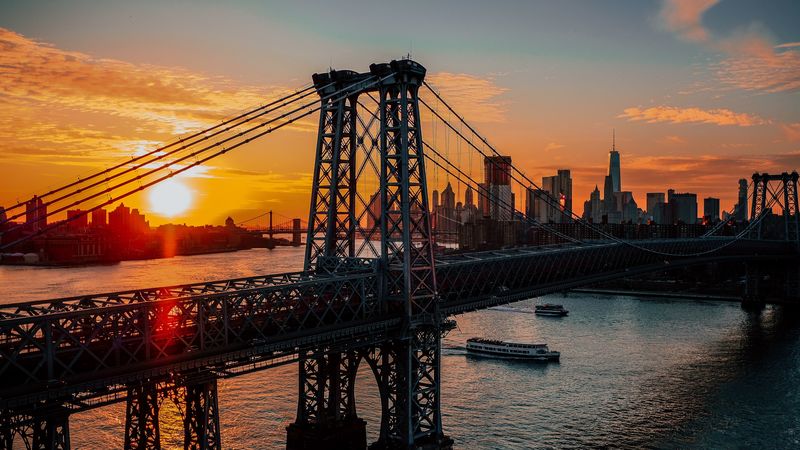 new york, usa, bridge, dawn, 4k