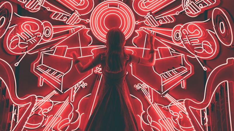 girl, conducting, light, back, 4k