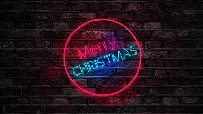 christmas, inscription, backlight, wall, 4k
