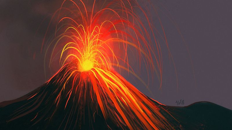 volcano, eruption, art, 4k