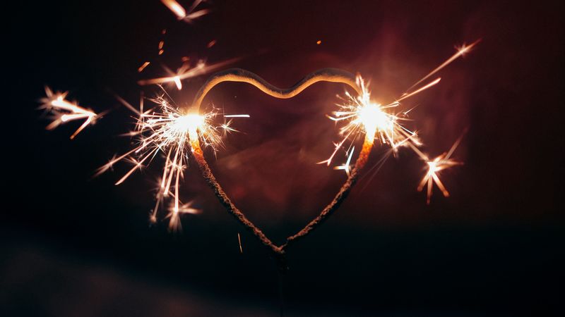 bengali fire, heart, sparks, 4k