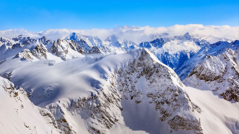 mountains, winter, peaks, snow-covered, 4k