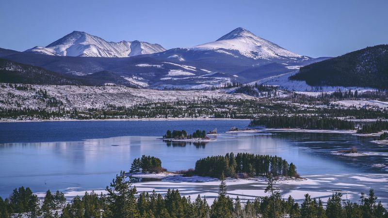 keystone, united states, lake, mountains, winter, 4k