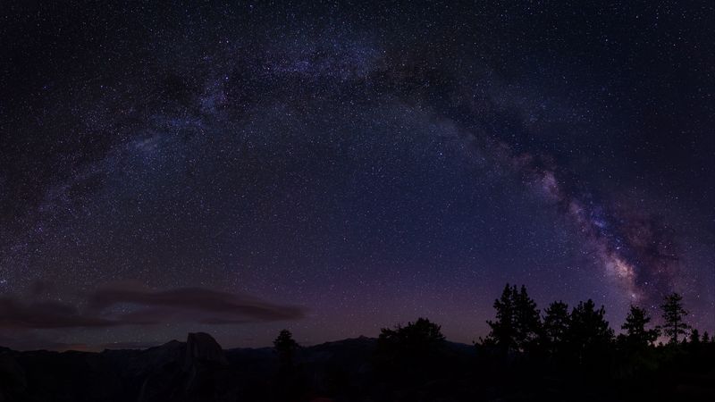 starry sky, trees, milky way, california, usa, 4k