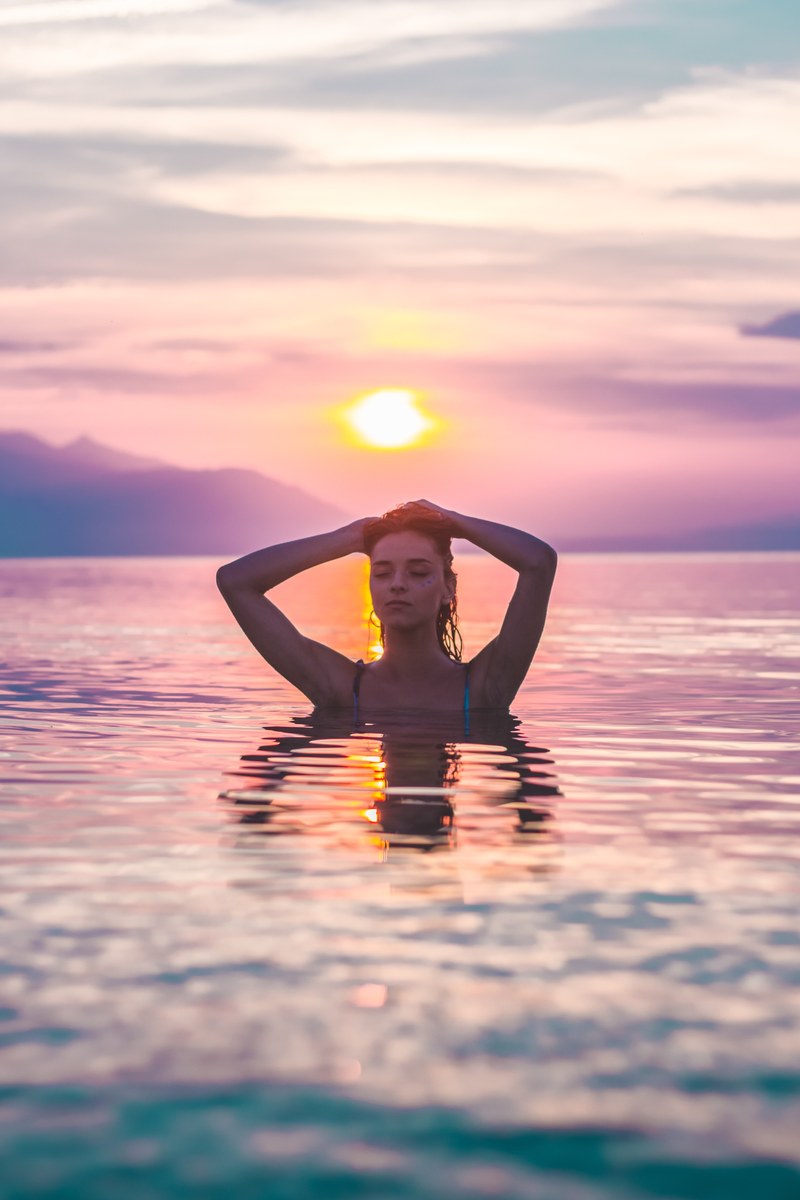 cute girl enjoying in the morning on the beach 4k