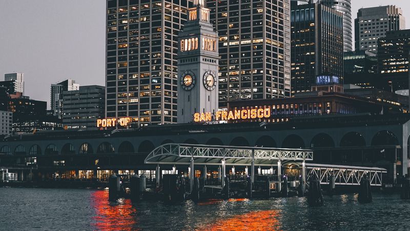san francisco, usa, bridge, skyscrapers, beach, 4k