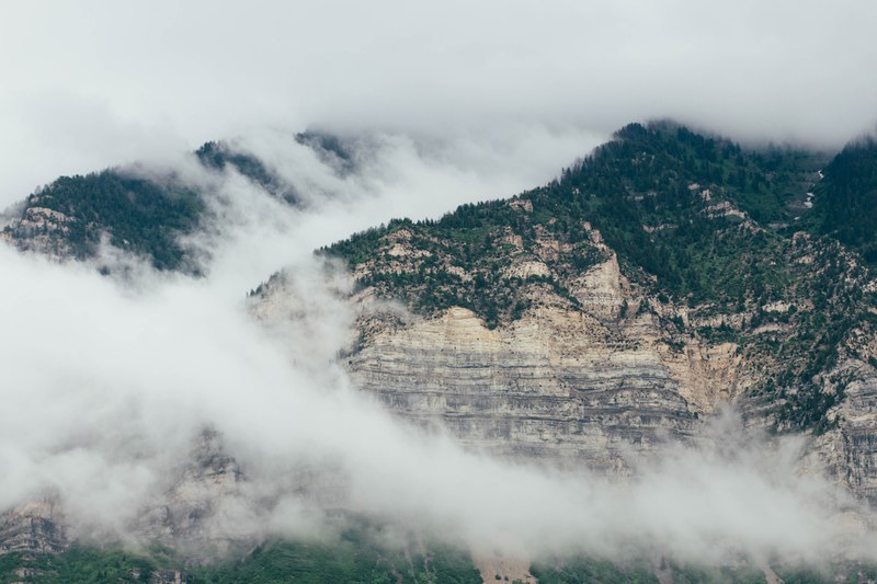 majestic mountain ridge with fog and trees in provo, provo mountainside 4k
