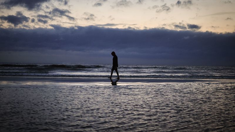 loneliness, silhouette, horizon, beach, sky, 4k