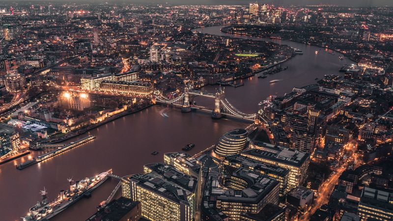 london, uk, city lights, bridge, top view, 4k