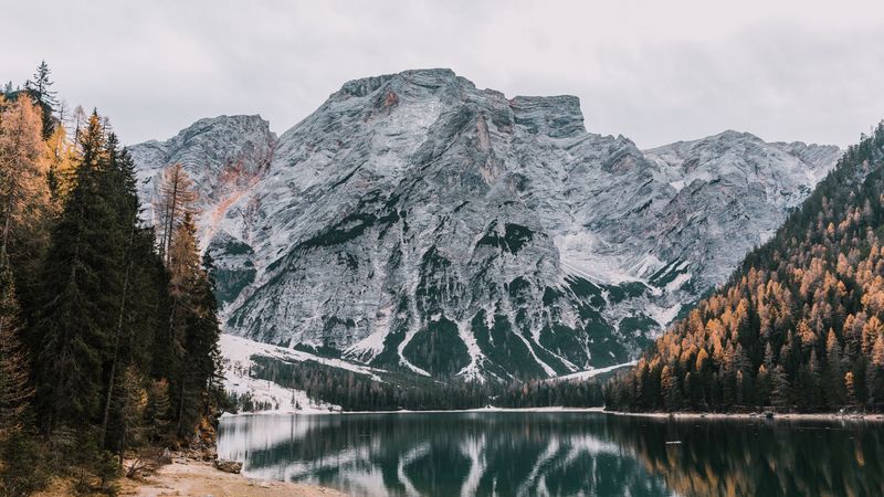 mountains, lake, reflection, sky, 4k
