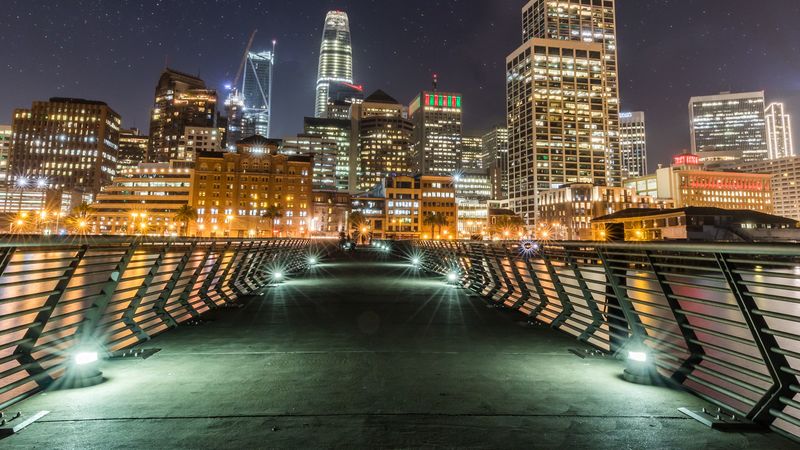 san francisco, usa, night, bridge, buildings, 4k