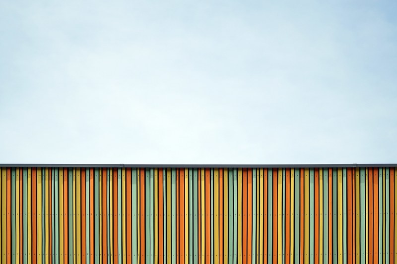a colorful striped line facade and clouded skyline in nuremberg bavaria in germany, colorful facade in germany 4k