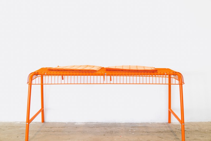 bench orange bench furniture and wire 4k