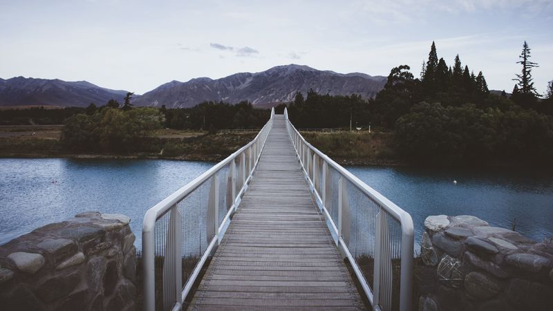 bridge, mountains, river, 4k