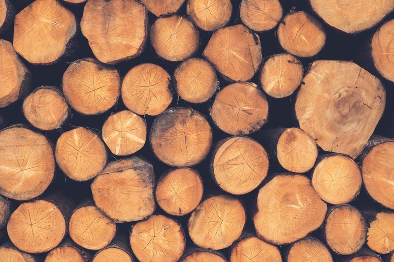 a stack of sawn logs in various sizes, log pile in close up 4k