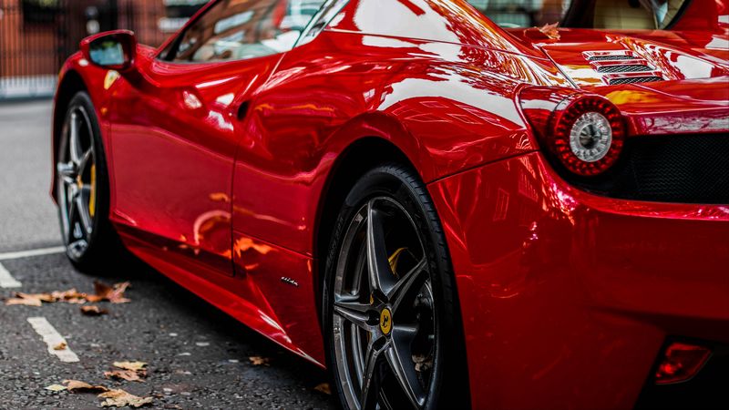 sports car, red, rear view, 4k