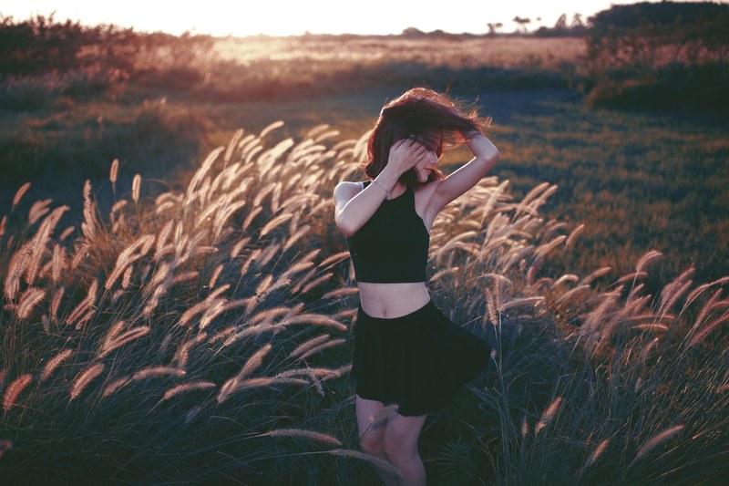 dancing woman female and field 4k