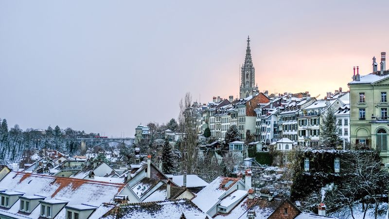 buildings, roofs, winter, snow, 4k