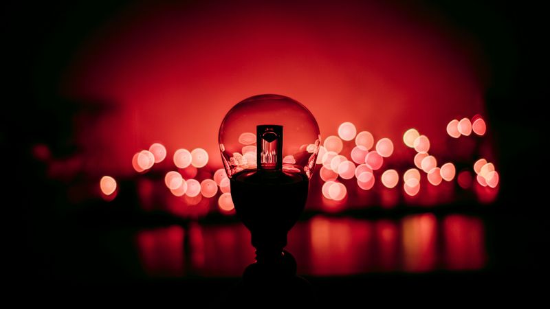 lamp, glare, red, 4k