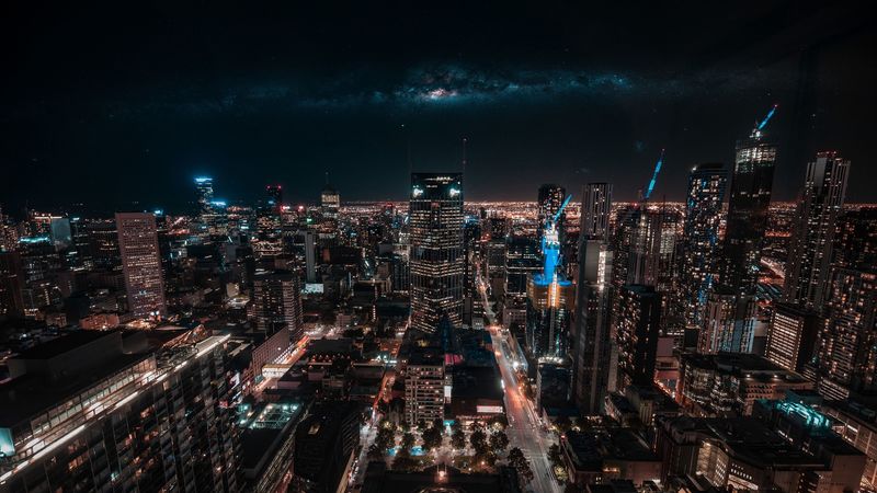 melbourne, australia, skyscrapers, night, top view, 4k