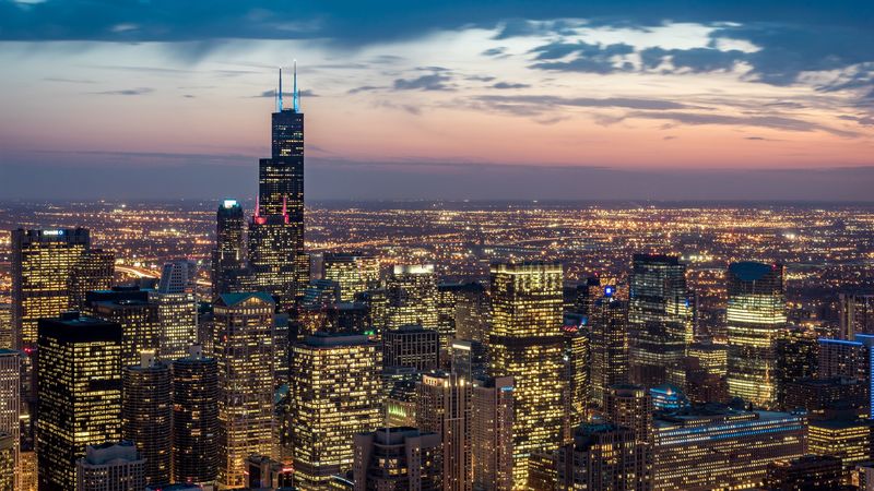 chicago, usa, skyscrapers, night, 4k