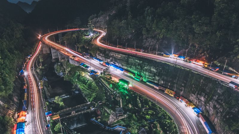 road, night, glow, long exposure, 4k