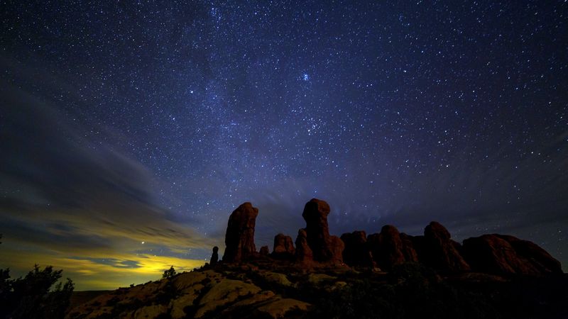 starry sky, stars, rocks, night, 4k
