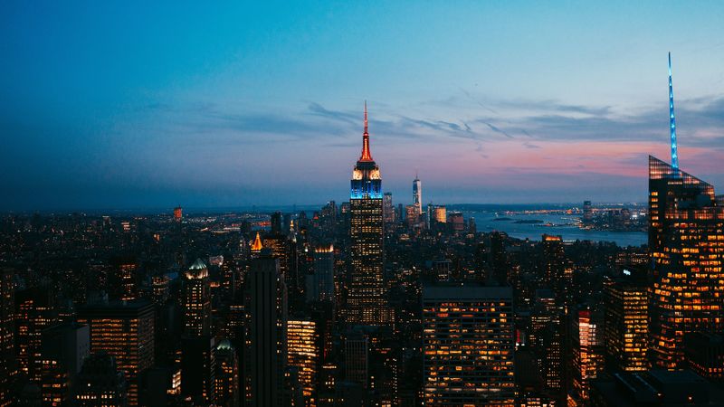 new york, united states, skyscrapers, night city, 4k