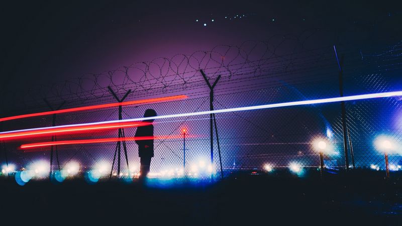 man, silhouette, barbed wire, fence, 4k