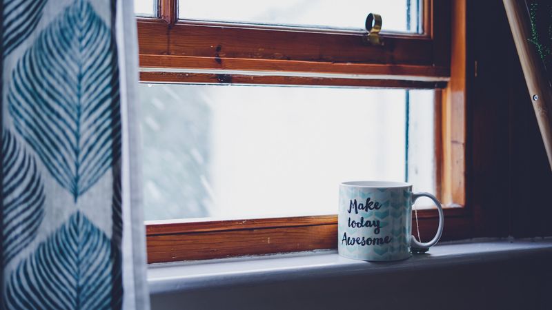 mug, window, inscription, 4k