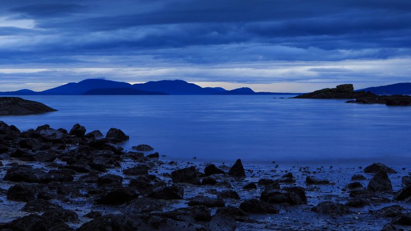 bellingham, united states, shore, stones, mountains, 4k