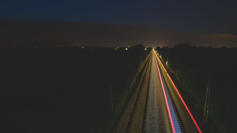 railway, night, backlight, 4k