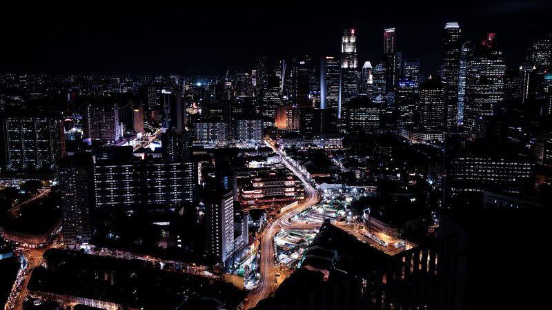 singapore, skyscrapers, night, night city, 4k