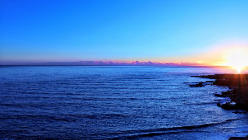 ocean, skyline, sky, sunset, 4k