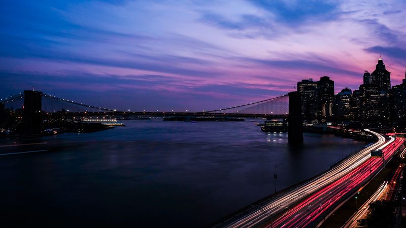 new york, usa, night, night city, road, buildings, 4k