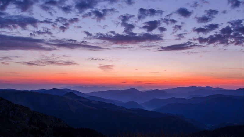 mountains, sky, horizon, clouds, 4k