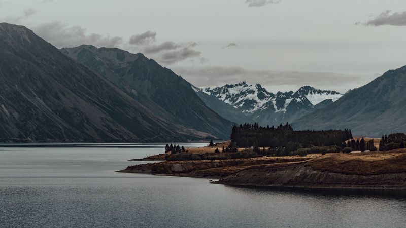 mountains, lake, fog, 4k
