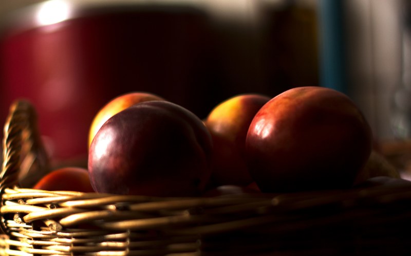 peach fruit basket of fruit and organic 4k