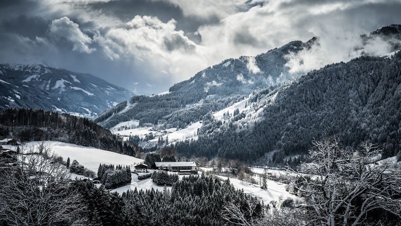 mountains, winter, snow, 4k