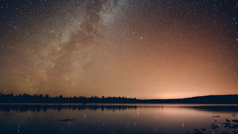 starry sky, night, glitter, stars, river, 4k