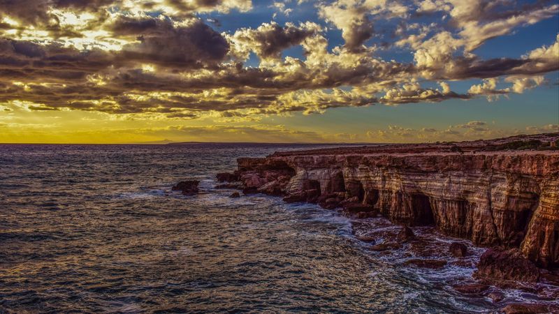 cliff, sea, shore, stones, sky, hdr, 4k