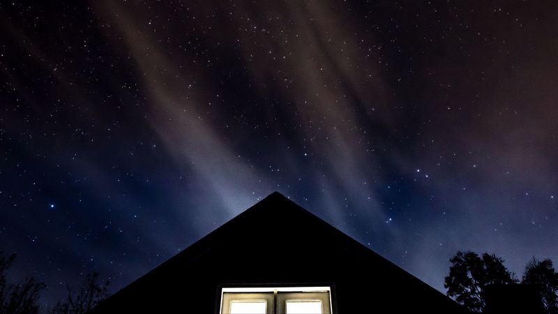 starry sky, roof, night, window, 4k