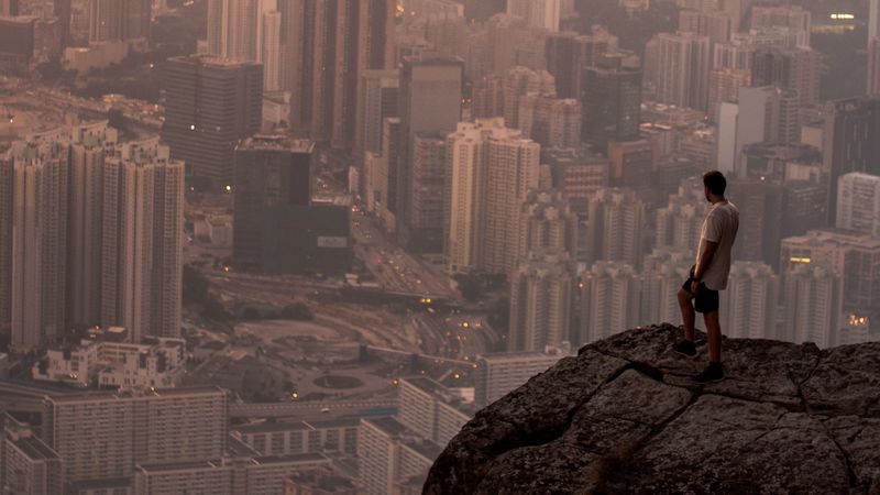 lonely, loneliness, rock, city, 4k
