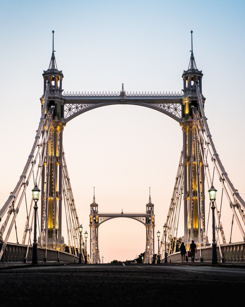 bridge structure suspension bridge and illuminated hd, 4k